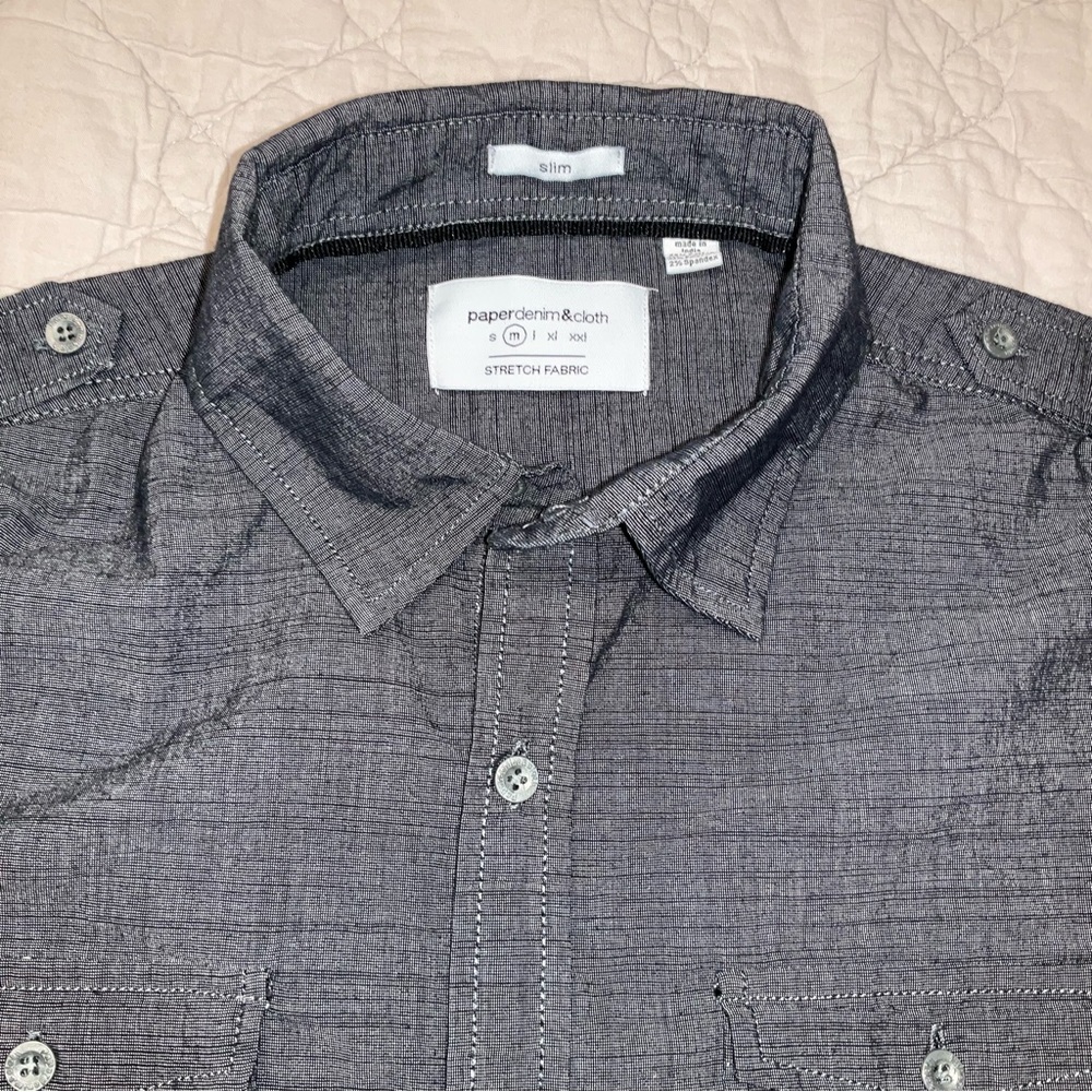 Paper Denim & Cloth men’s Medium Slim Stretch Fabric LS Gray Button Down Shirt